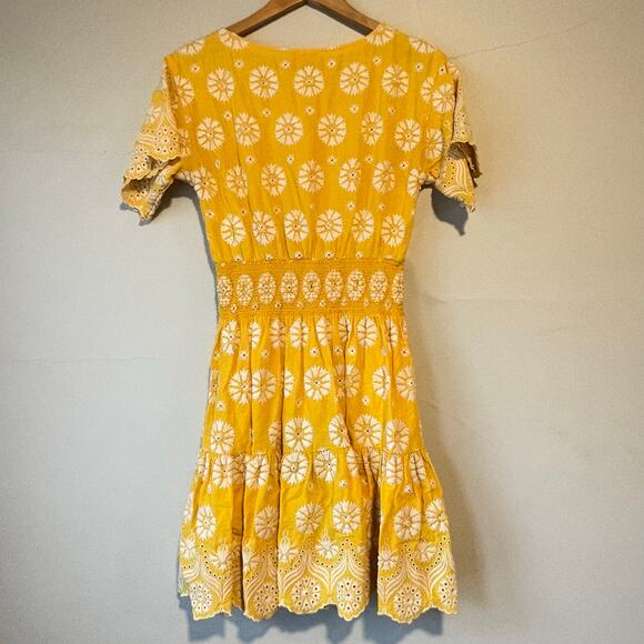 Tory Burch Embroidered Eyelet Yellow Dress Size 2 - Picture 10 of 11